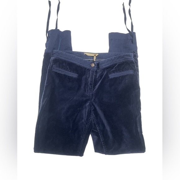 Anthropologie Leifsdottir Dark Blue Velvet Pants‎ Skinny Fitted Ankle Ties - Picture 1 of 8